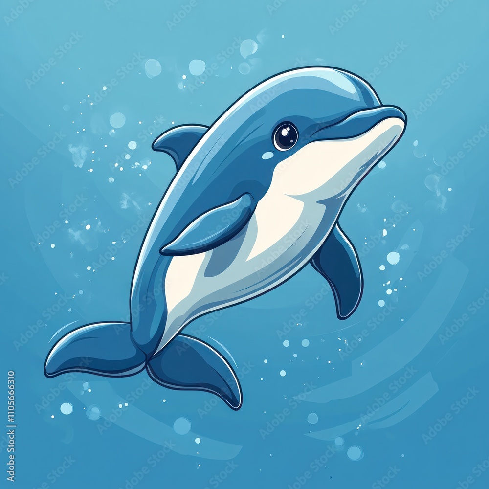 Naklejka premium Here's a possible and keyword list for your image.. Adorable cartoon dolphin swimming underwater.