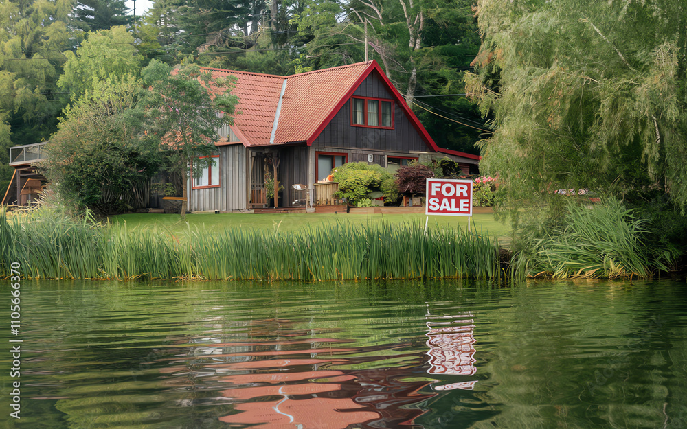 Charming waterfront house for sale surrounded by lush greenery and calm waters in a serene location Charming waterfront house for sale surrounded by lush greenery and calm waters in a serene location
