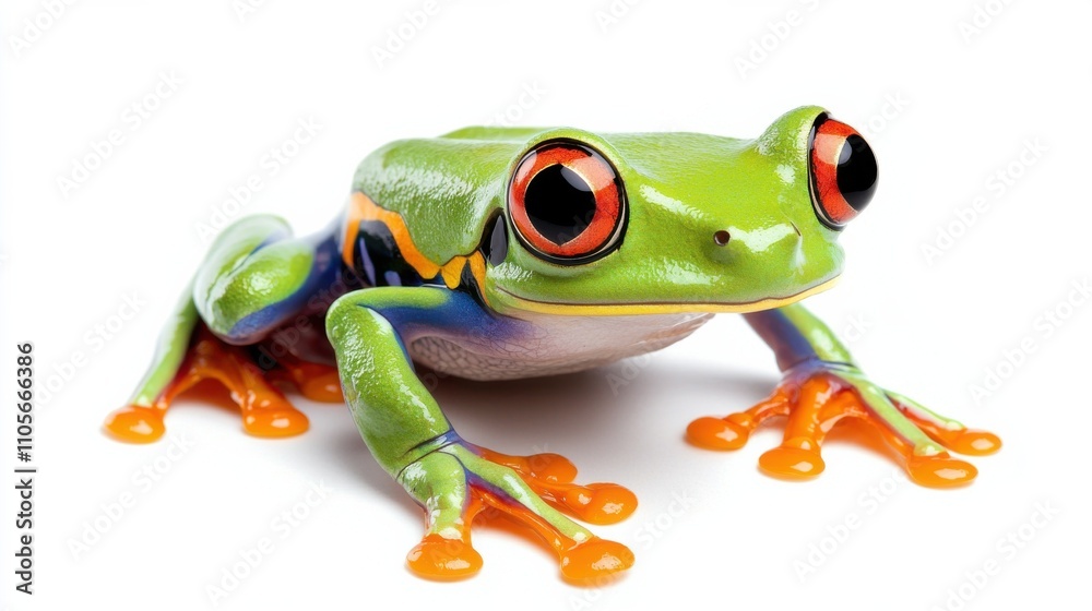 Obraz premium Vibrant Tree Frog with Bright Red Eyes Observed in Lush Tropical Habitat