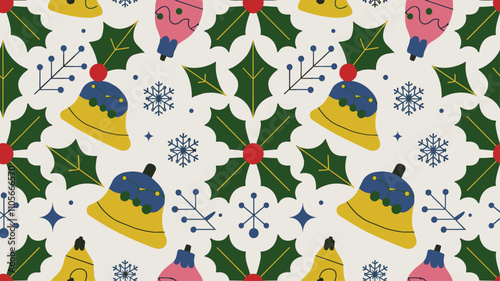 Seamless festive holiday background pattern with colorful Christmas ornaments