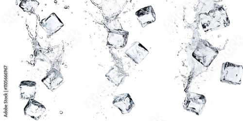 Obraz na płótnie collection of flying ice cubes with splashing water isolated on transparent or white background w salonie