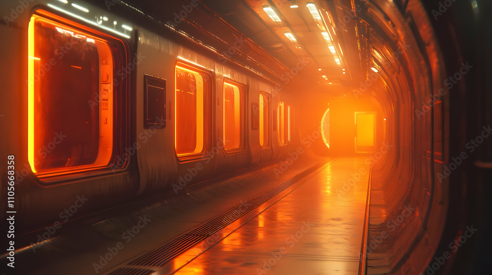 Futuristic Orange Corridor 3D Render