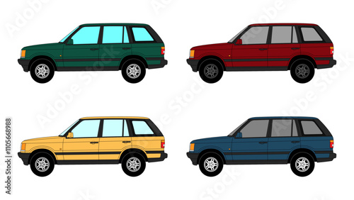 Fotografija Range Rover English Classic Luxury SUV Vector Speed Icon Retro Off road 4x4 Spor