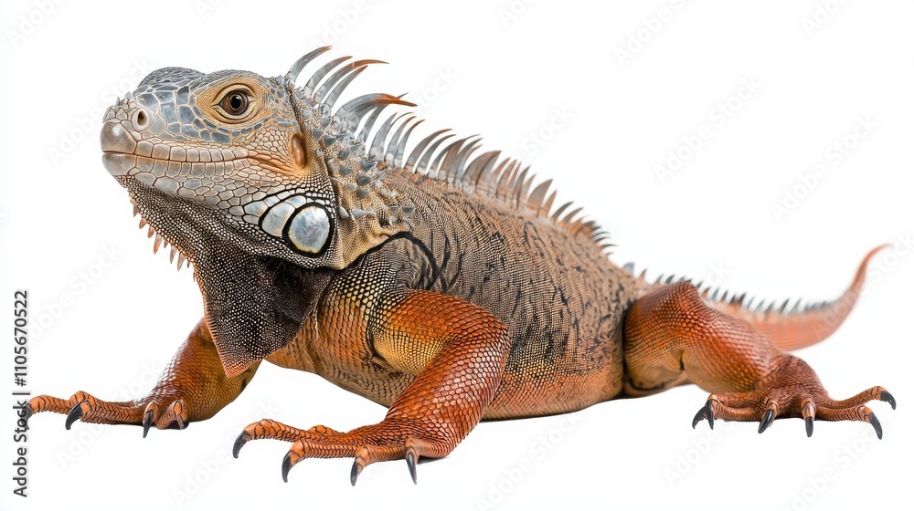 Colorful Iguana Reptile Sitting on Rock in Tropical Habitat Closeup Colorful Iguana Reptile Sitting on Rock in Tropical Habitat Closeup