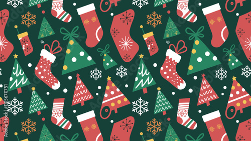 Seamless festive holiday background pattern with colorful Christmas ornaments