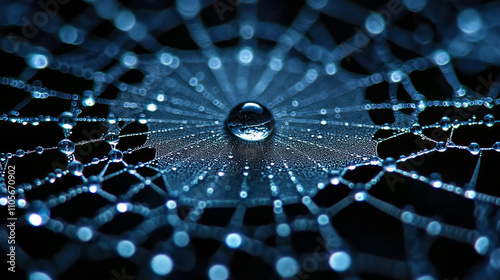 Close-up of water drops on spider web