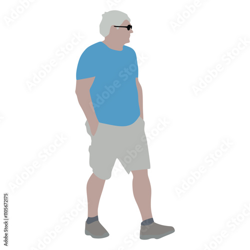 Silhouette of an elderly man in a sundress and a t-shirt