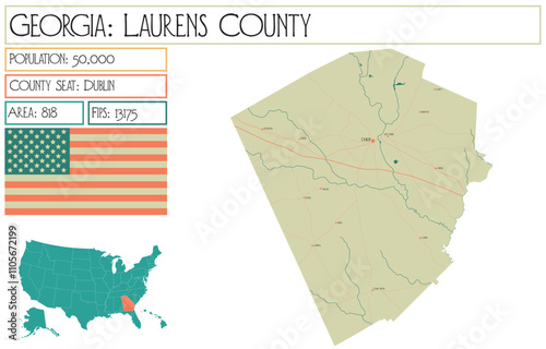 Large and detailed map of Laurens County in Georgia USA.