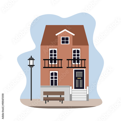 Cottage home illustration. Art deco. European art deco. European house. Simple home. Classic house decoration.