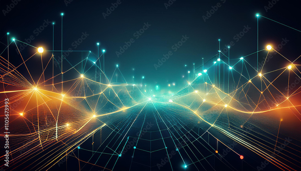 Fototapeta premium Abstract technology network with glowing nodes and lines.