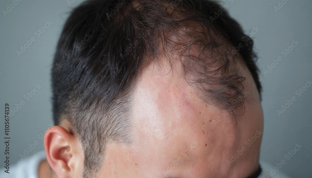 Obraz premium Close-Up of Man's Thinning Hair and Bald Spot
