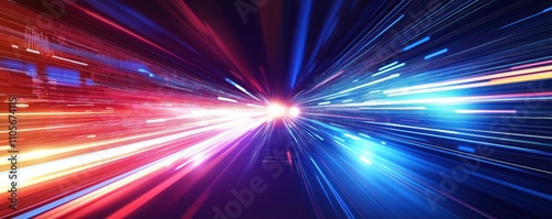 Dynamic tech background displays fast speed lines. Colorful light streaks create futuristic scene. High tech vibes. Abstract digital art. Modern tech illustration. Futuristic tech aesthetic.