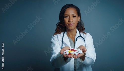 doctor holding various pills  photo