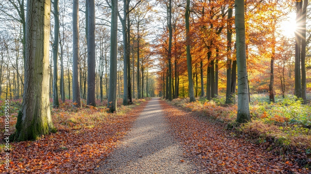 Fototapeta premium Serene Autumn Pathway Through Colorful Forest Landscape