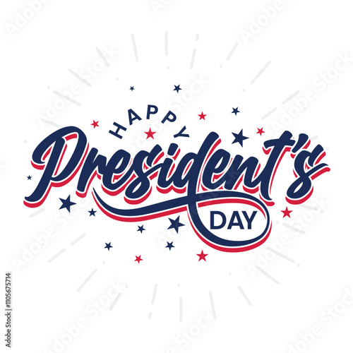 Happy Presidents Day hand drawn lettering greeting card, poster, banner, template design. Presidents Day text with decorative stars on white background. American national holiday celebrate on February