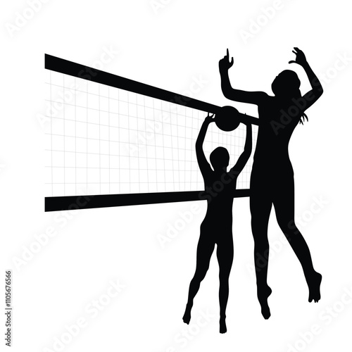 Women volleyball player silhouettes in sport abstract vector background illustration