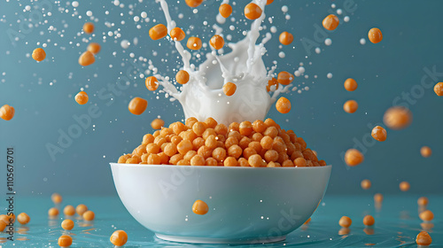 Milk Splash with Orange Cereal Bowl photo