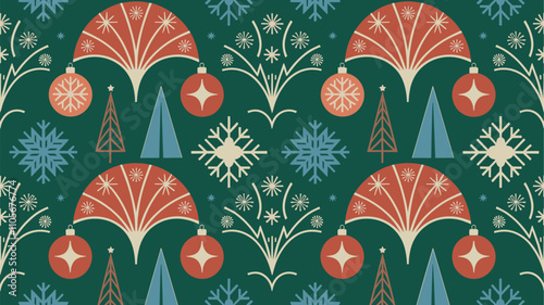 Seamless festive holiday background pattern with colorful Christmas ornaments