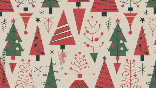 Seamless festive holiday background pattern with colorful Christmas ornaments