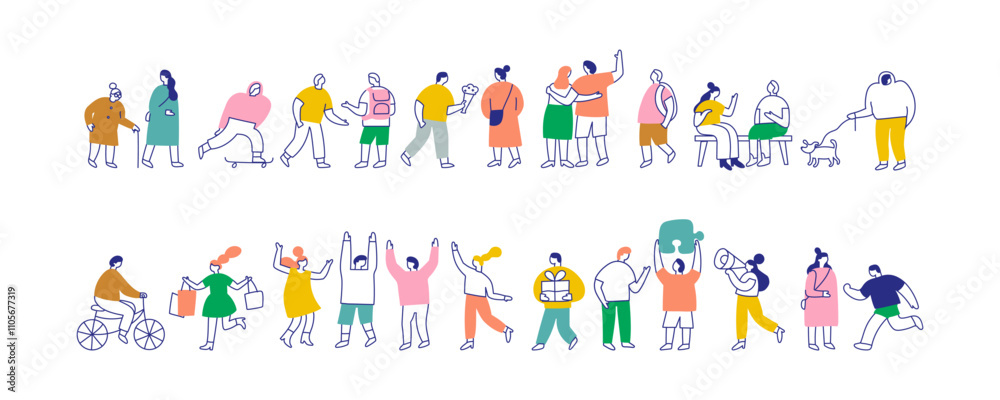 Line art stylized cartoon city people bundle isolated on white background Line art stylized cartoon city people bundle isolated on white background