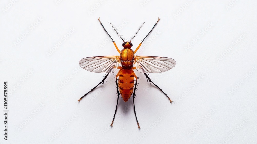 Vibrant Orange Fly Macro Shot on White Background Vibrant Orange Fly Macro Shot on White Background