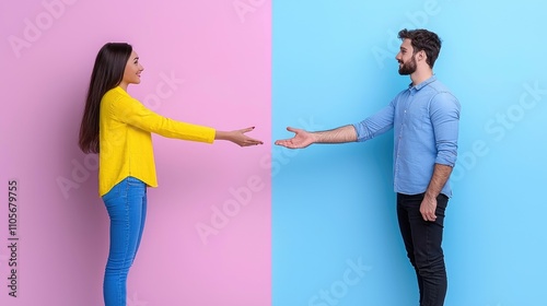 Connection and communication diverse interactions studio setting digital content vibrant colors human emotion