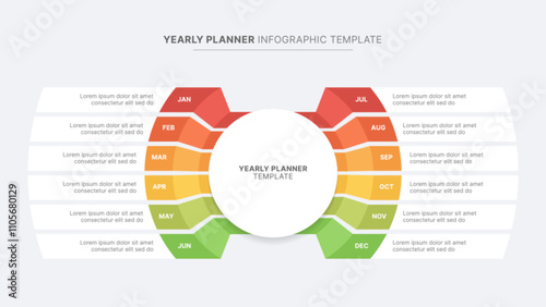Yearly Timeline Planner Circular Flower Infographic Template with 12 Months