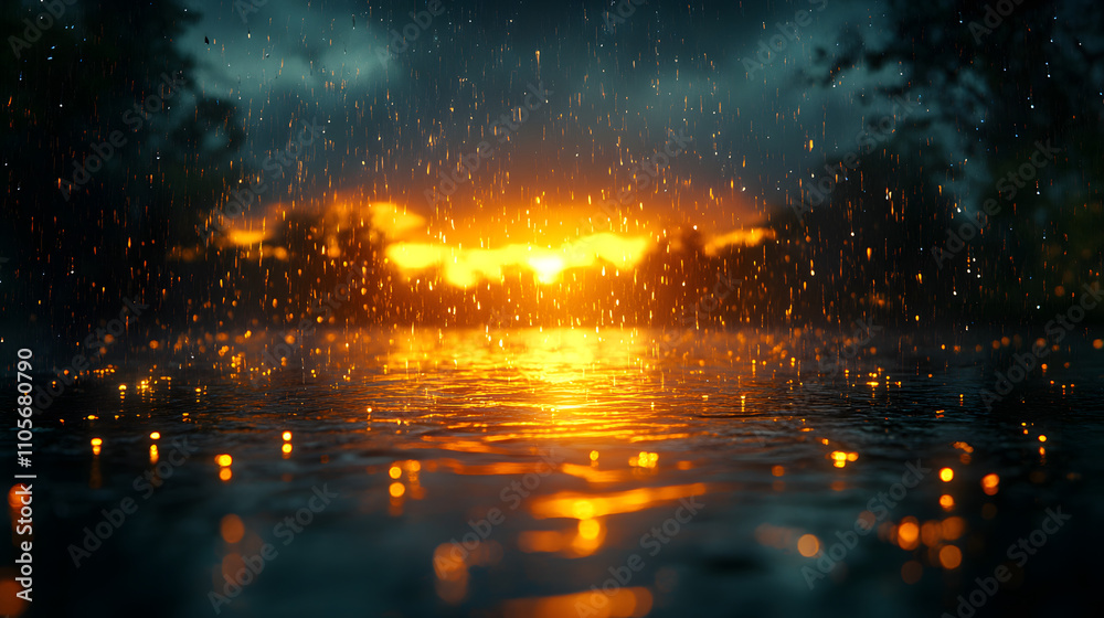 Fototapeta premium Golden Sunset Rain