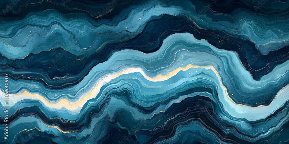 Fototapeta premium Luxury abstract blue wave pattern with golden accents, ideal for branding, elegant invitations, modern packaging, presentations, and sophisticated designs
