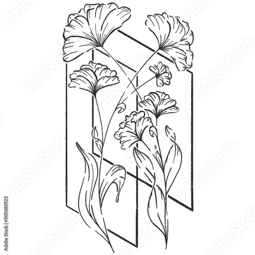 Hand drawn flower. Delicate lines and textures capture the beauty of a blooming flower, highlighting its natural elegance.