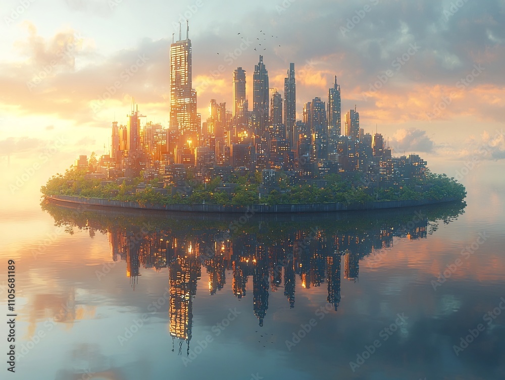Naklejka premium Futuristic Floating Eco City Powered by Renewable Energy