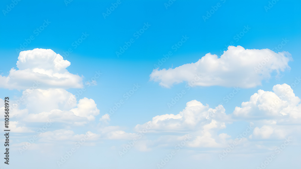 A bright and cheerful sky with white cumulus clouds floating over a soft gradient A bright and cheerful sky with white cumulus clouds floating over a soft gradient