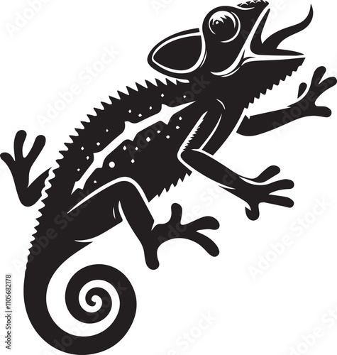 An excited chameleon mid leap silhouette vector