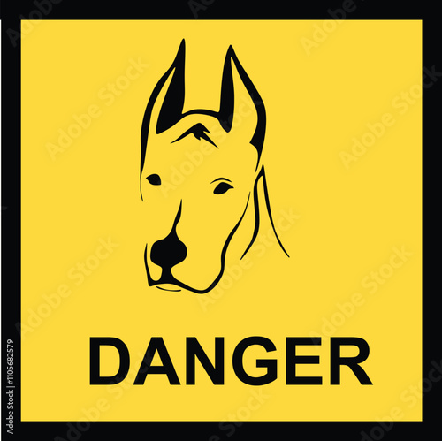 Guard dog, Beware dog yellow vector sign. Warning and caution guard dog label, caution yellow sign, vector illustration
