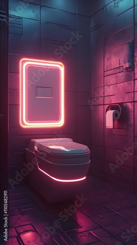 Futuristic Neon Lit Bathroom Toilet Design photo