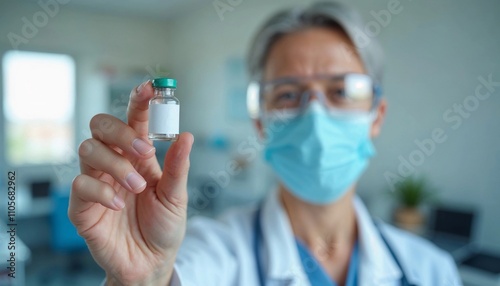 Doctor Holding Vaccine Vial in Medical Laboratory Environment