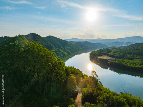 Aerial photography of the beautiful scenery of Hejiang River in Fengkai, Zhaoqing, Guangdong photo