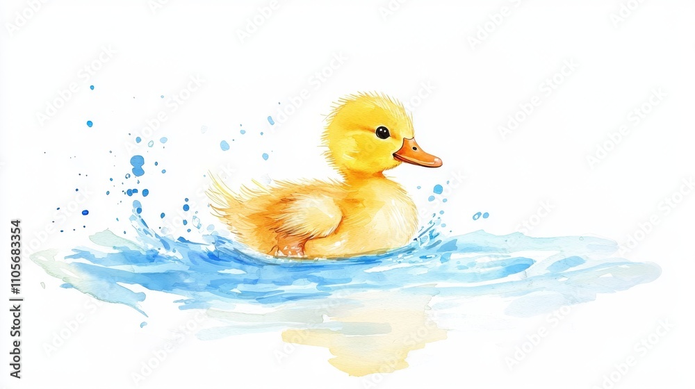 A cheerful yellow duckling splashes playfully in the water, radiating joy and innocence in a serene, dreamy setting. A cheerful yellow duckling splashes playfully in the water, radiating joy and innocence in a serene, dreamy setting.