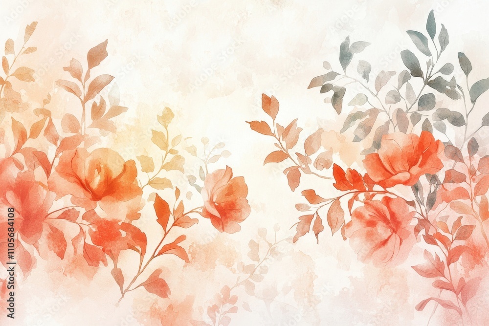 Obraz premium A delicate watercolor illustration featuring soft floral patterns in warm hues, perfect for adding a touch of elegance to any project.