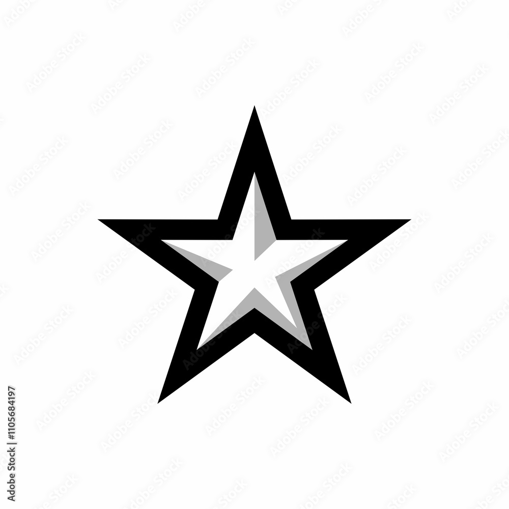 Fototapeta premium Five-Pointed Star with a Black Outline and Gray Shading