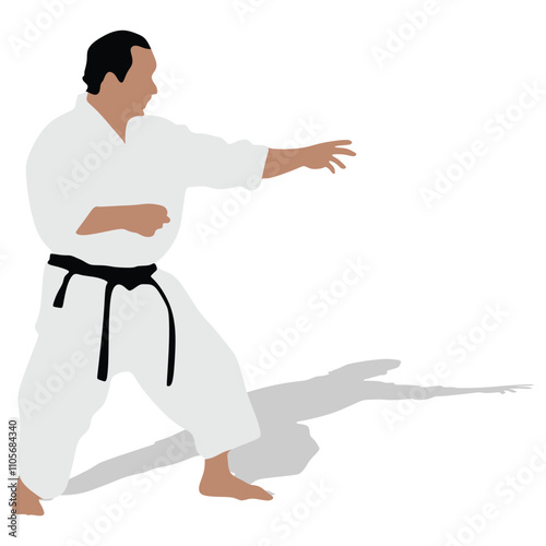 Karate fighters in kimonos, vector silhouette illustration. Karate brand logo design element.