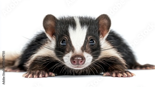 Adorable Striped Skunk Peeking Curiously from Behind in Studio Setting