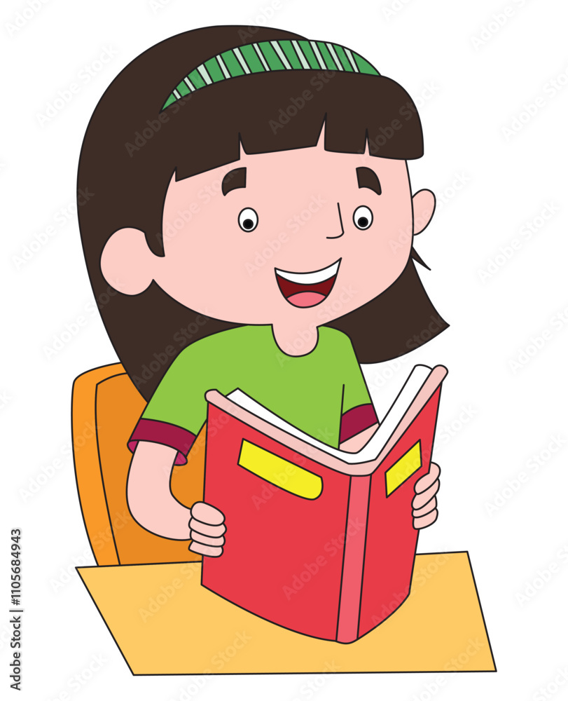 Cute girl studying while sitting on the chair vector illustration Cute girl studying while sitting on the chair vector illustration