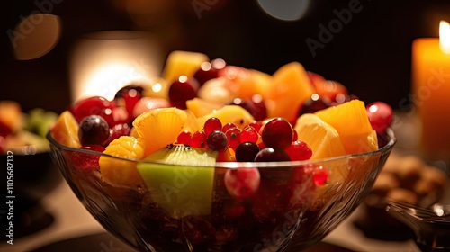 Fruit salad on a plate, healthy and fresh fruits.