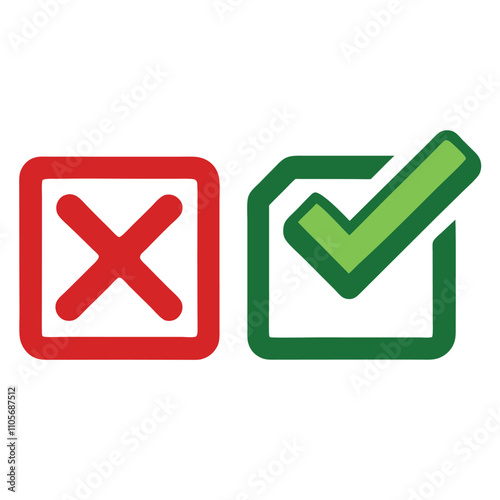 A red X and a green check mark. The X is on the left and the check mark is on the right