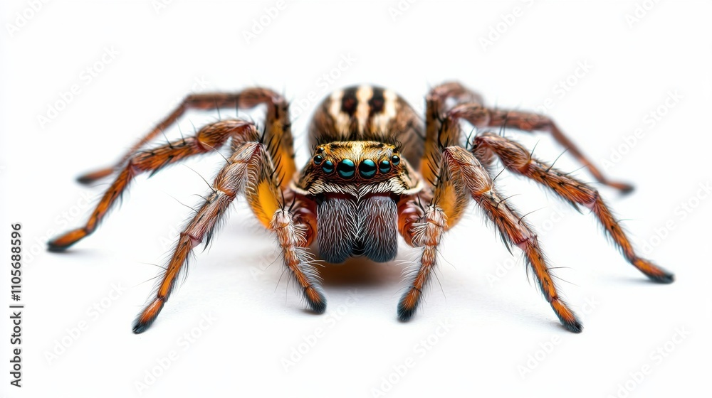 Macro Close up Shot of Venomous Hairy Spider with Detailed Fangs and Legs in Contrasting Colors Macro Close up Shot of Venomous Hairy Spider with Detailed Fangs and Legs in Contrasting Colors