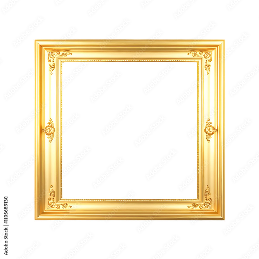 classic rectangular gold frame. png isolated background. transparent background. classic rectangular gold frame. png isolated background. transparent background.