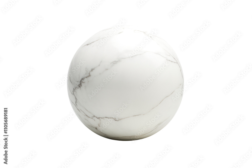 A single, elegant marble sphere with a smooth, glossy finish resting on a white surface isolated on white background A single, elegant marble sphere with a smooth, glossy finish resting on a white surface isolated on white background