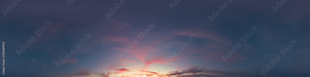 Dark sunset sky with glowing pink Cirrus clouds. Seamless spherical HDR 360 panorama. Full zenith or sky dome in 3D, sky replacement for aerial drone panoramas. Climate and weather change. Dark sunset sky with glowing pink Cirrus clouds. Seamless spherical HDR 360 panorama. Full zenith or sky dome in 3D, sky replacement for aerial drone panoramas. Climate and weather change.