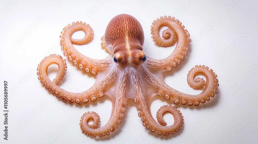 Obraz premium Vibrant Pink Octopus with Curled Tentacles Exploring the Underwater Coral Reef Ecosystem